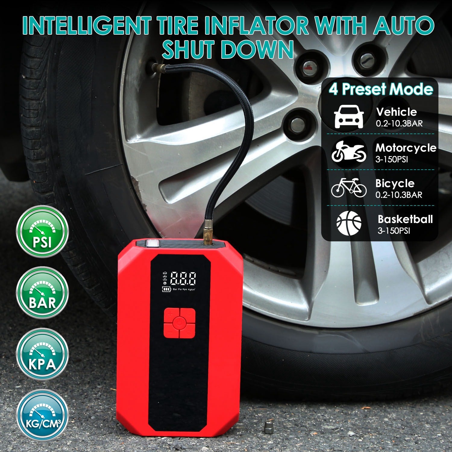 1Pc Portable Car Jump Starter: 1500A & 400PSI Air Compressor