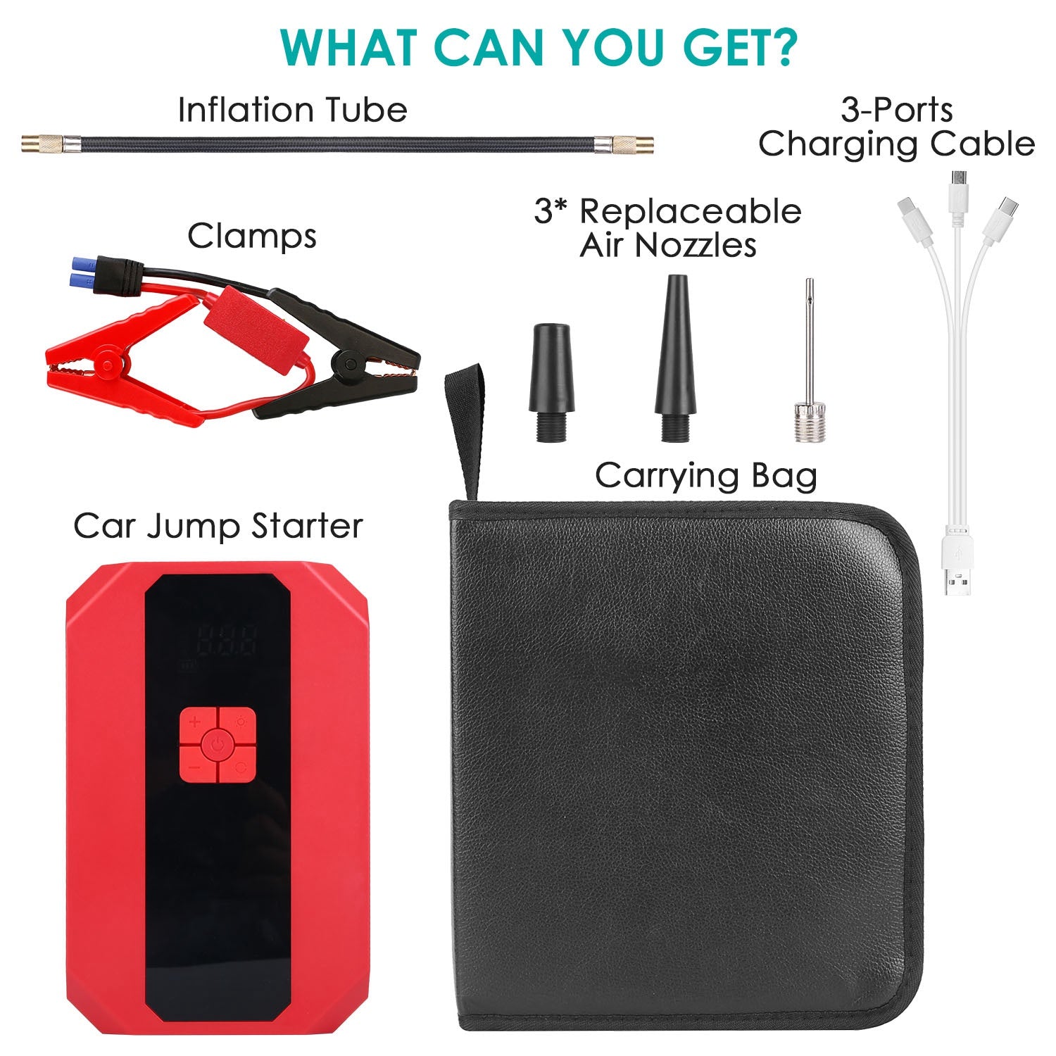 1Pc Portable Car Jump Starter: 1500A & 400PSI Air Compressor