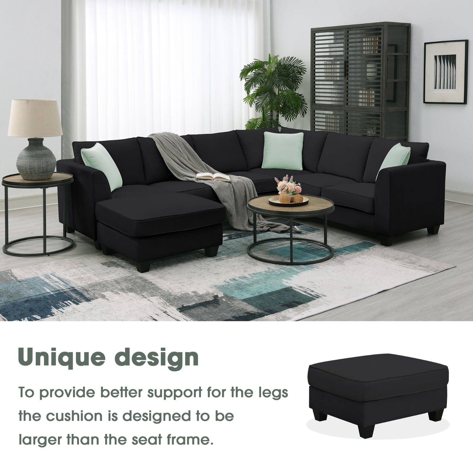112 87 Sectional Sofa Couches, 7 Seats Modular Living Room Sets