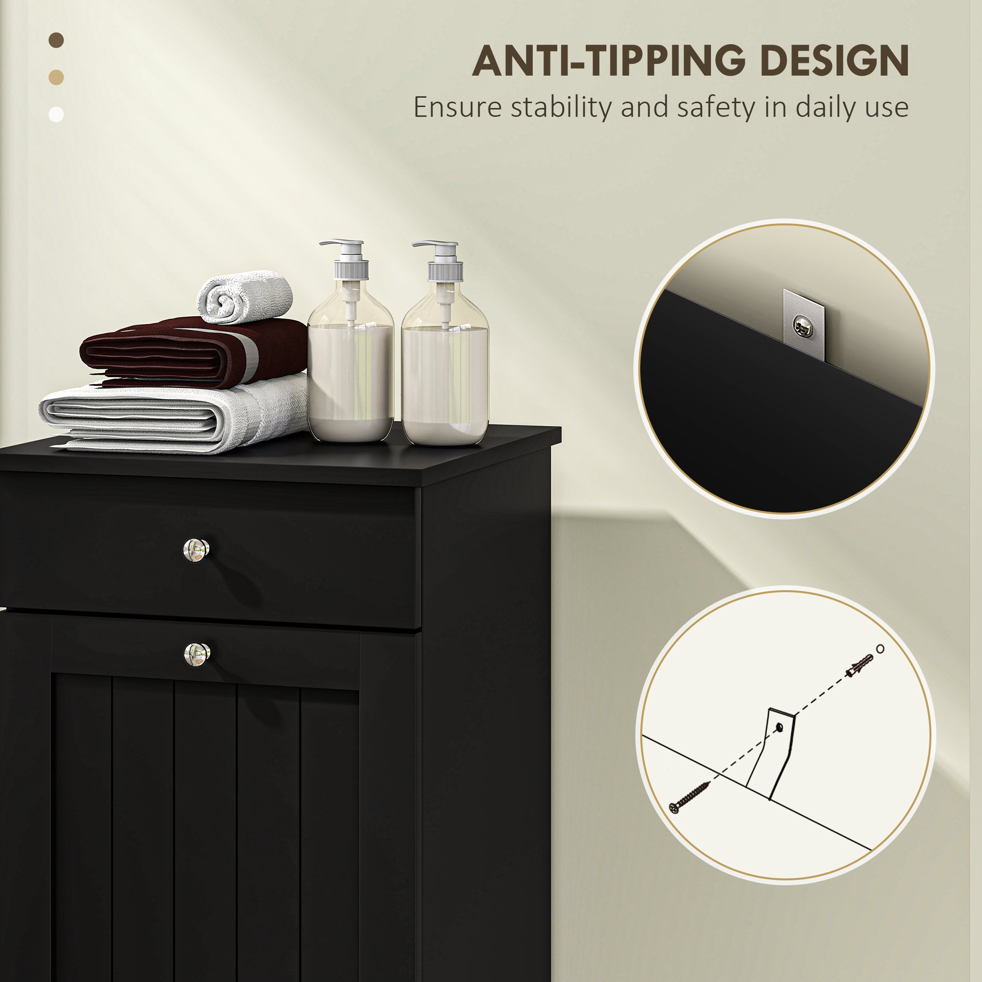 Laundry Hamper Cabinet, Laundry Cabinet with Tilt Out Laundry Basket and Drawer, Black