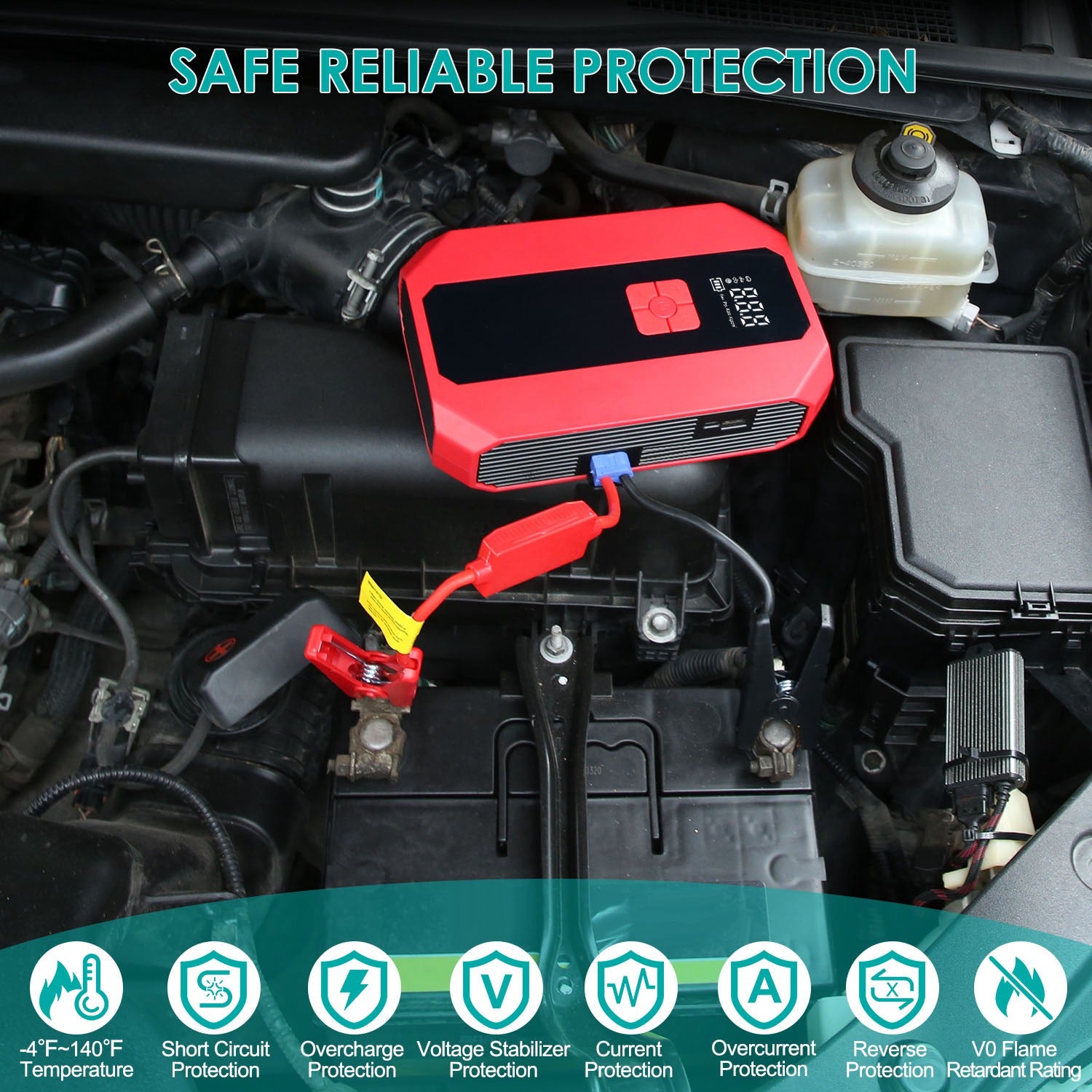 1Pc Portable Car Jump Starter: 1500A & 400PSI Air Compressor