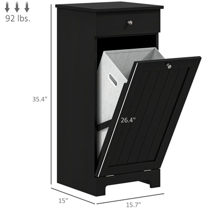 Laundry Hamper Cabinet, Laundry Cabinet with Tilt Out Laundry Basket and Drawer, Black