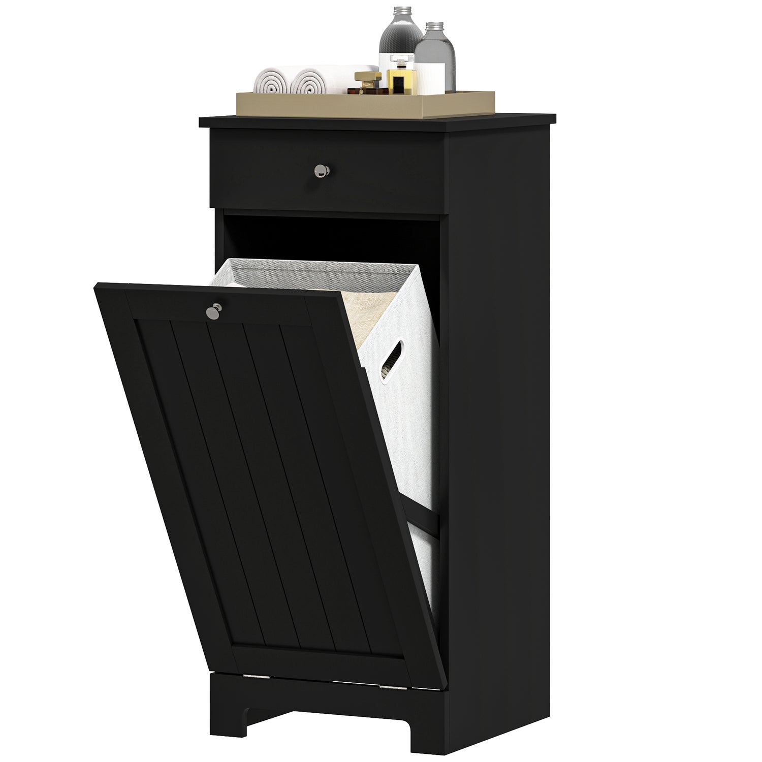 Laundry Hamper Cabinet, Laundry Cabinet with Tilt Out Laundry Basket and Drawer, Black