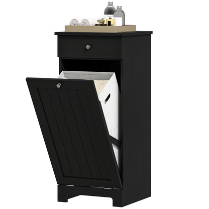 Laundry Hamper Cabinet, Laundry Cabinet with Tilt Out Laundry Basket and Drawer, Black