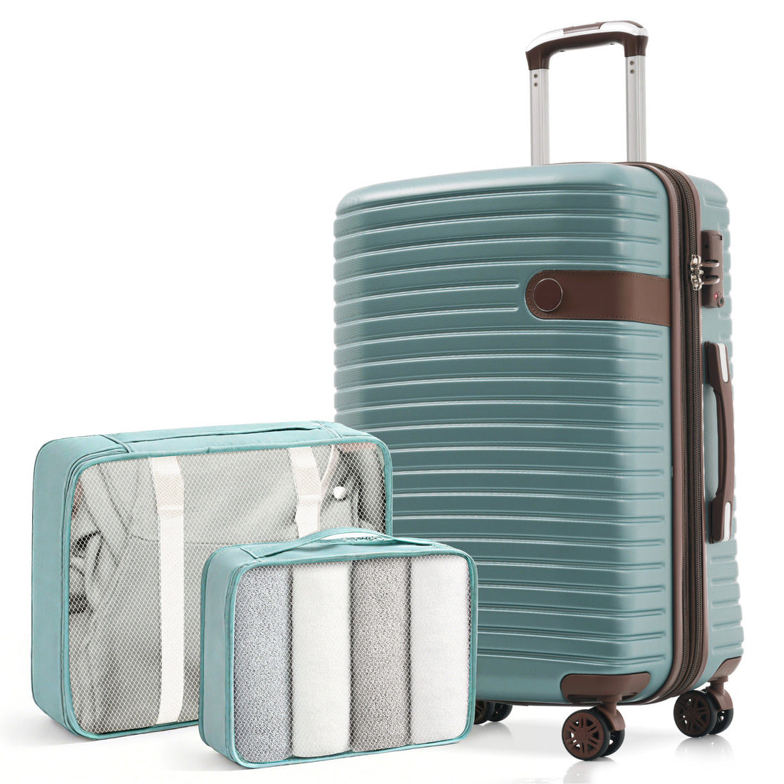 24-Inch Hardshell ABS Luggage, Lightweight Expandable Checked Suitcase With Spinner Wheels, TSA Lock, 2 Packing Cubes Blue