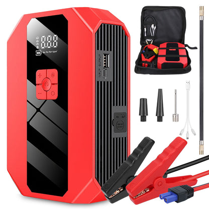 1Pc Portable Car Jump Starter: 1500A &amp; 400PSI Air Compressor