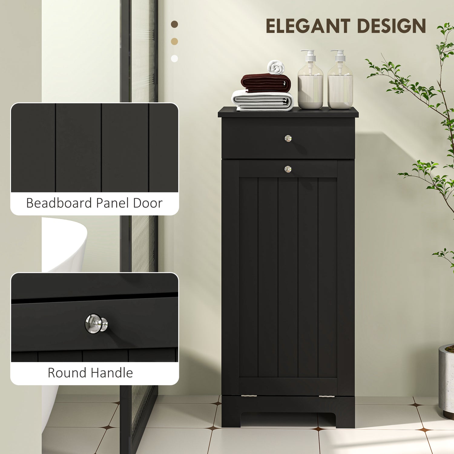 Laundry Hamper Cabinet, Laundry Cabinet with Tilt Out Laundry Basket and Drawer, Black