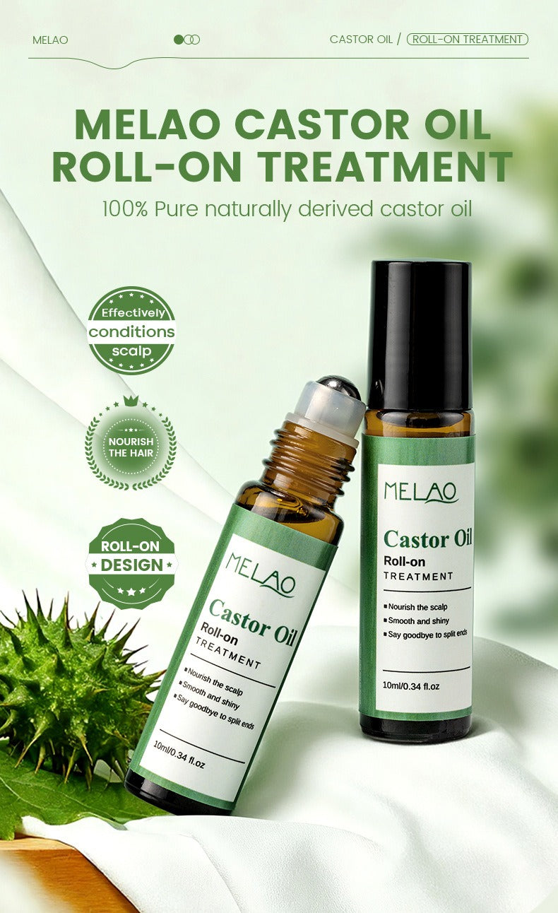 Castor Oil Roll-On Essential Oil 10ml Portable Hair Care Growth &amp; Regeneration Serum Scalp Nourishing Oil