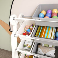 Kids Toy Storage Organizer With 12 Bins, Multi-functional Nursery Organizer Kids Furniture Set Toy Storage Cabinet Unit With HDPE Shelf And Bins For Playroom, Bedroom, Living Room Grey White Color
