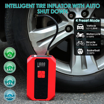 1Pc Portable Car Jump Starter: 1500A &amp; 400PSI Air Compressor