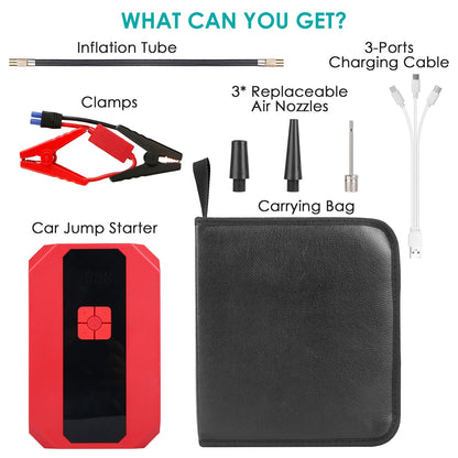 1Pc Portable Car Jump Starter: 1500A &amp; 400PSI Air Compressor