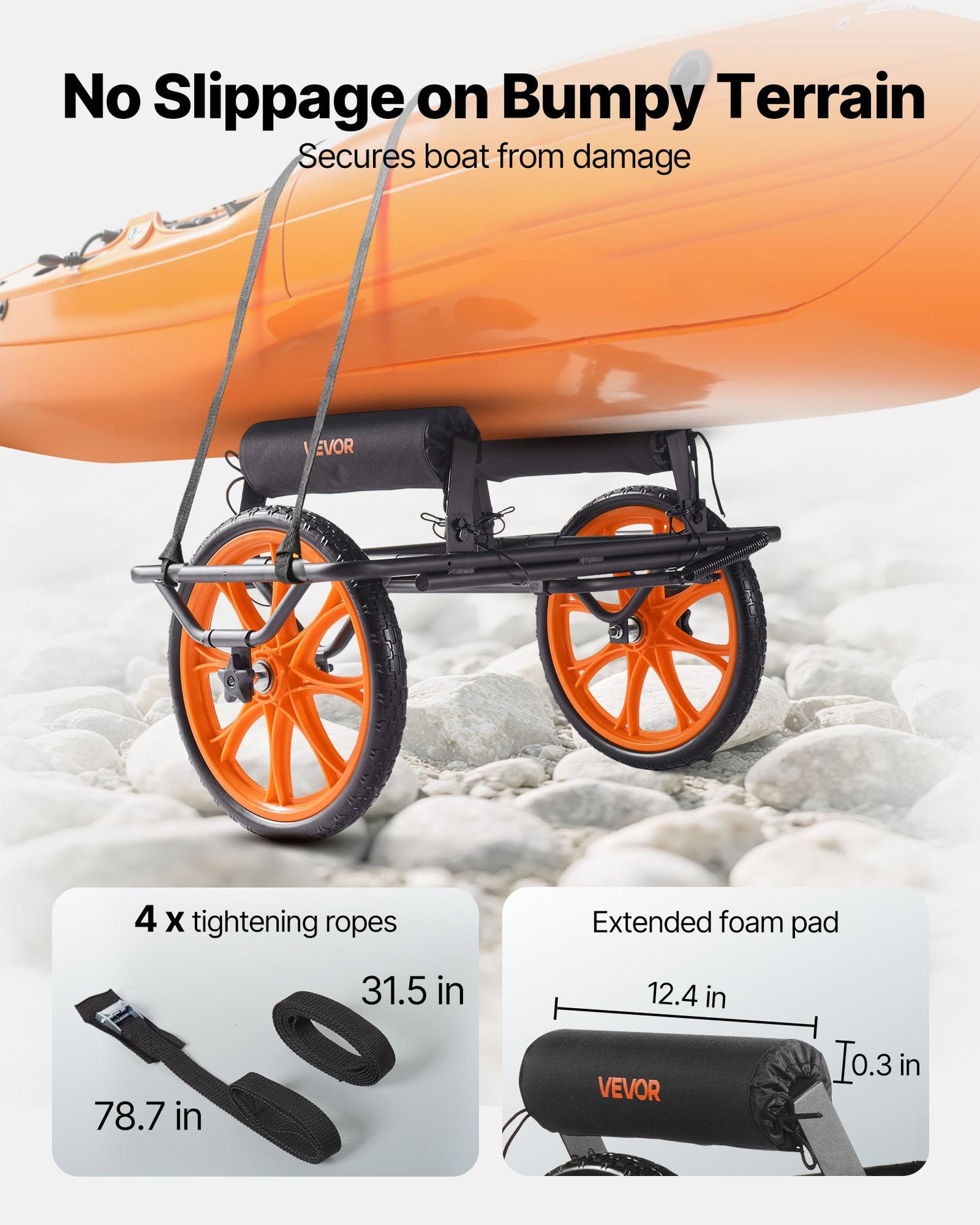 Kayak Cart, 330 Lbs Load Capacity, Canoe Cart Dolly With 15-inch Solid Rubber Tires &amp; Kickstand, Assembles &amp; Disassembles Within Seconds, Paddle Board Trolley For Kayaks, Canoes, Paddleboards