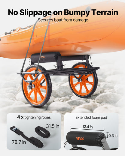 Kayak Cart, 330 Lbs Load Capacity, Canoe Cart Dolly With 15-inch Solid Rubber Tires &amp; Kickstand, Assembles &amp; Disassembles Within Seconds, Paddle Board Trolley For Kayaks, Canoes, Paddleboards