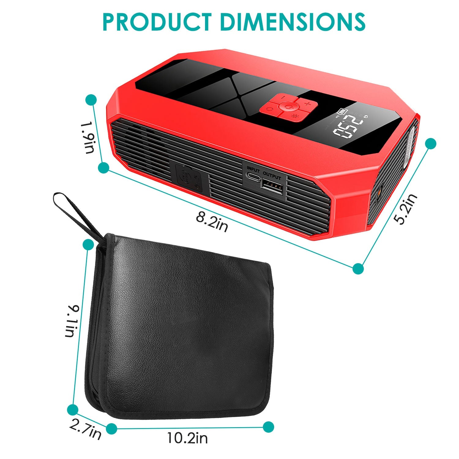 1Pc Portable Car Jump Starter: 1500A &amp; 400PSI Air Compressor