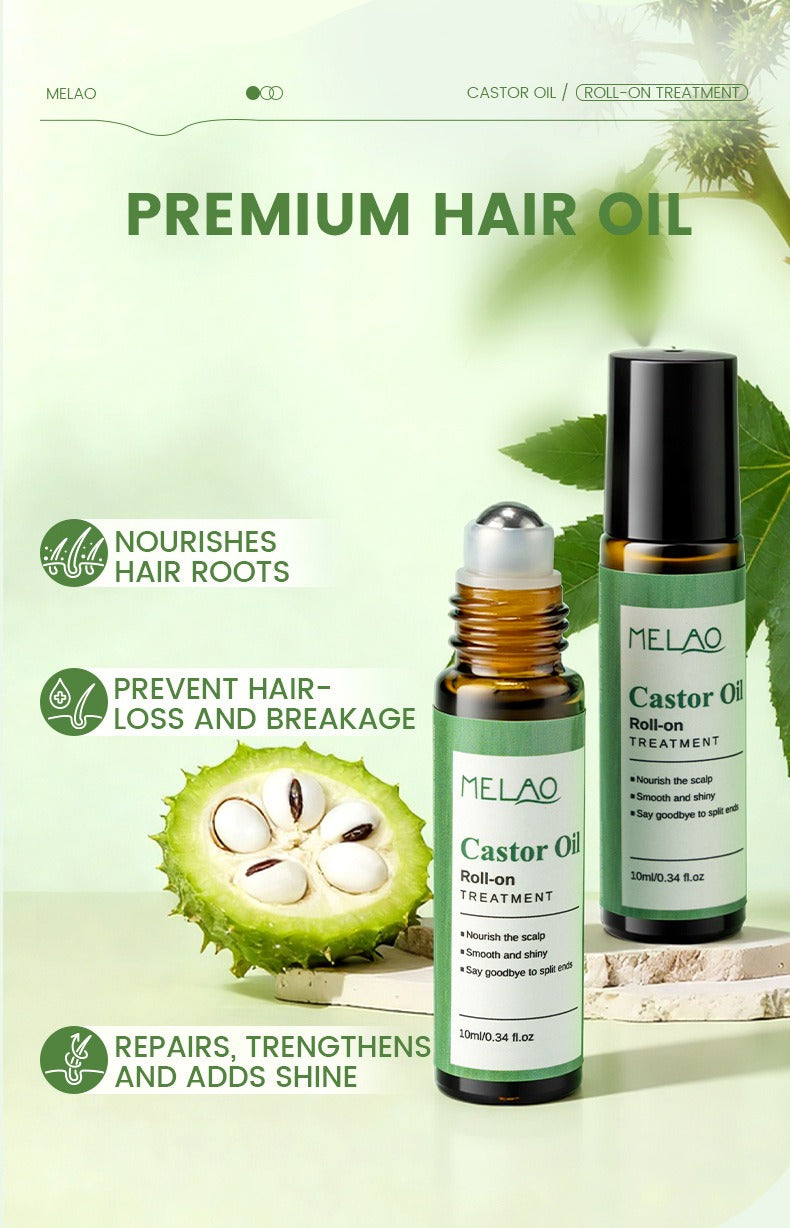 Castor Oil Roll-On Essential Oil 10ml Portable Hair Care Growth &amp; Regeneration Serum Scalp Nourishing Oil
