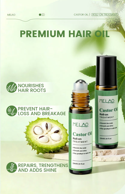 Castor Oil Roll-On Essential Oil 10ml Portable Hair Care Growth &amp; Regeneration Serum Scalp Nourishing Oil