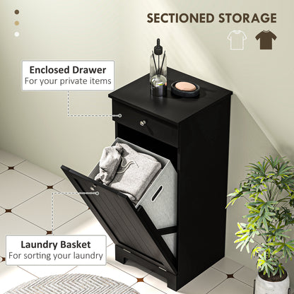 Laundry Hamper Cabinet, Laundry Cabinet with Tilt Out Laundry Basket and Drawer, Black