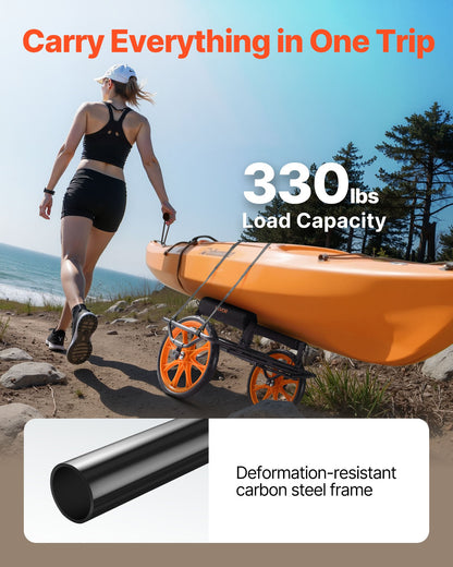Kayak Cart, 330 Lbs Load Capacity, Canoe Cart Dolly With 15-inch Solid Rubber Tires &amp; Kickstand, Assembles &amp; Disassembles Within Seconds, Paddle Board Trolley For Kayaks, Canoes, Paddleboards