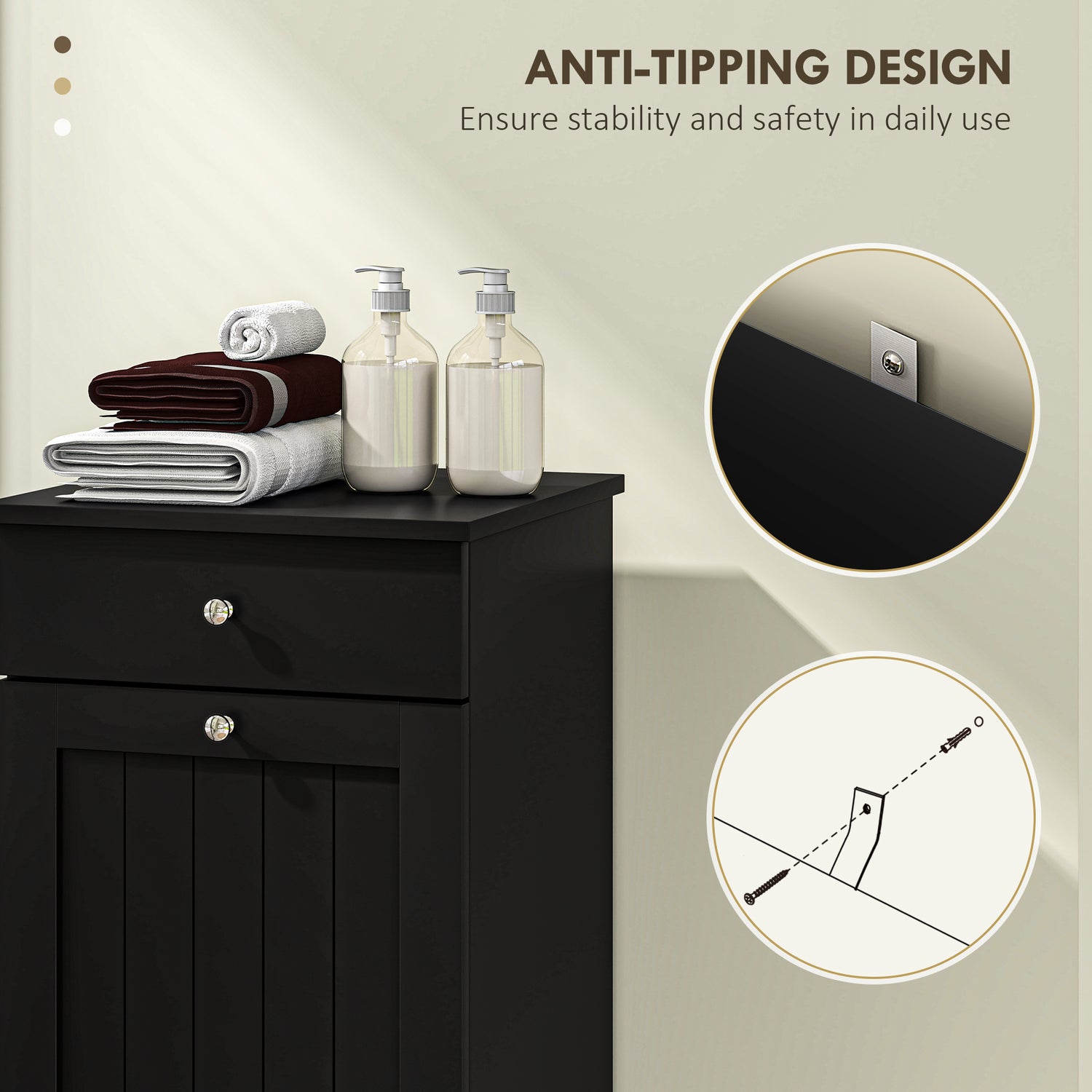 Laundry Hamper Cabinet, Laundry Cabinet with Tilt Out Laundry Basket and Drawer, Black
