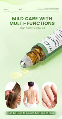Castor Oil Roll-On Essential Oil 10ml Portable Hair Care Growth & Regeneration Serum Scalp Nourishing Oil