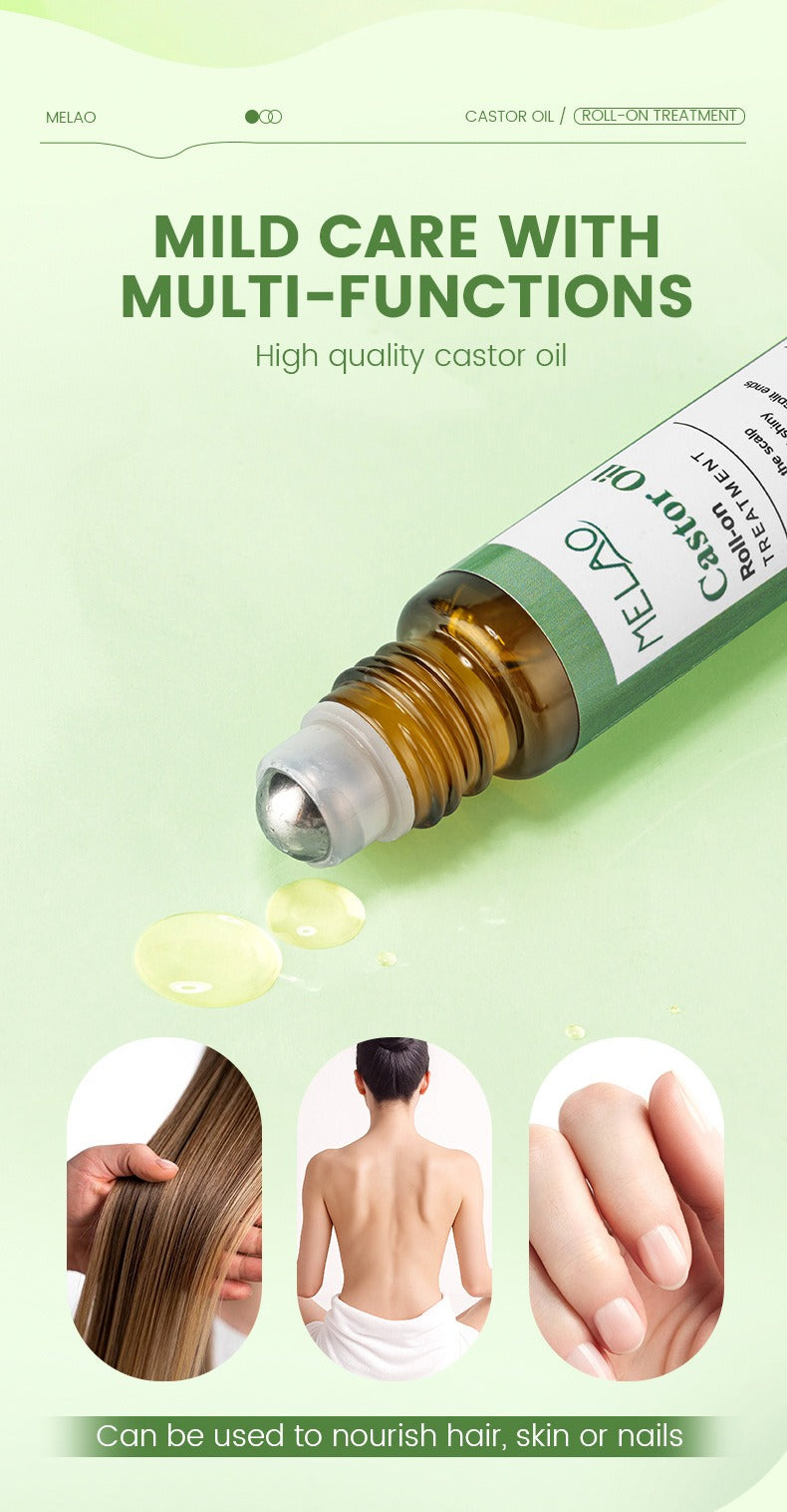 Castor Oil Roll-On Essential Oil 10ml Portable Hair Care Growth &amp; Regeneration Serum Scalp Nourishing Oil